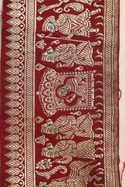Maroon Banarasi Handloom Vintage Pure Silk Border Lace ( 1 Mtr ) - Luxurion World