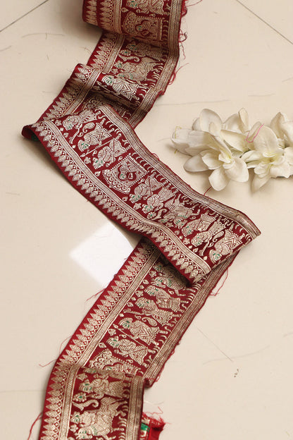 Maroon Banarasi Handloom Vintage Pure Silk Border Lace ( 1 Mtr ) - Luxurion World
