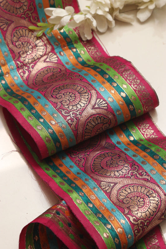 Multicolor Banarasi Handloom Vintage Pure Silk Border Lace ( 1 Mtr ) - Luxurion World