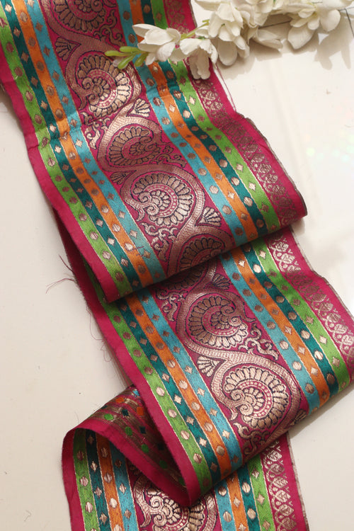 Multicolor Banarasi Handloom Vintage Pure Silk Border Lace ( 1 Mtr ) - Luxurion World