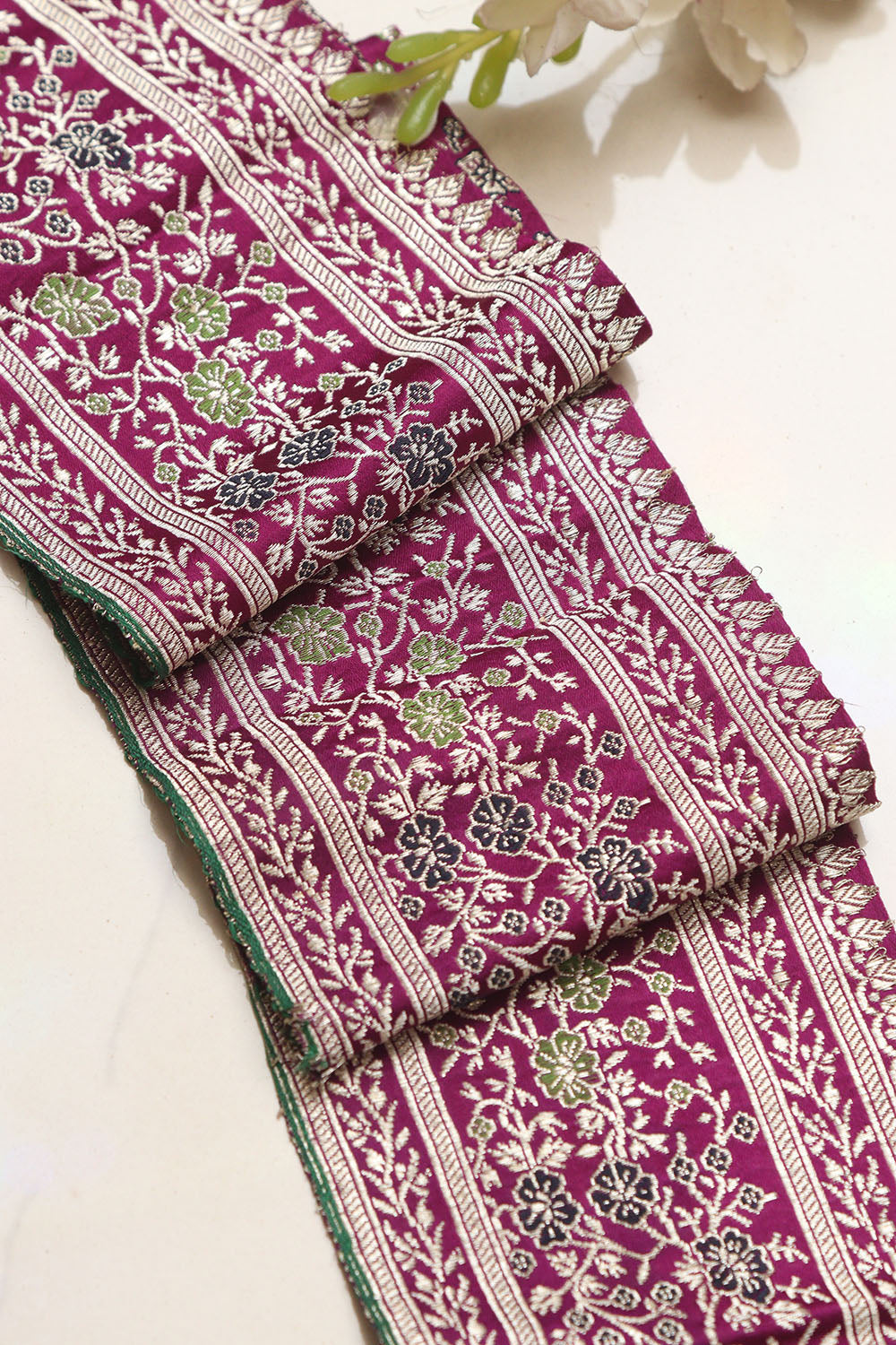 Exquisite Purple Banarasi Handloom Vintage Pure Silk Border Lace ( 1 Mtr ) - Luxurion World