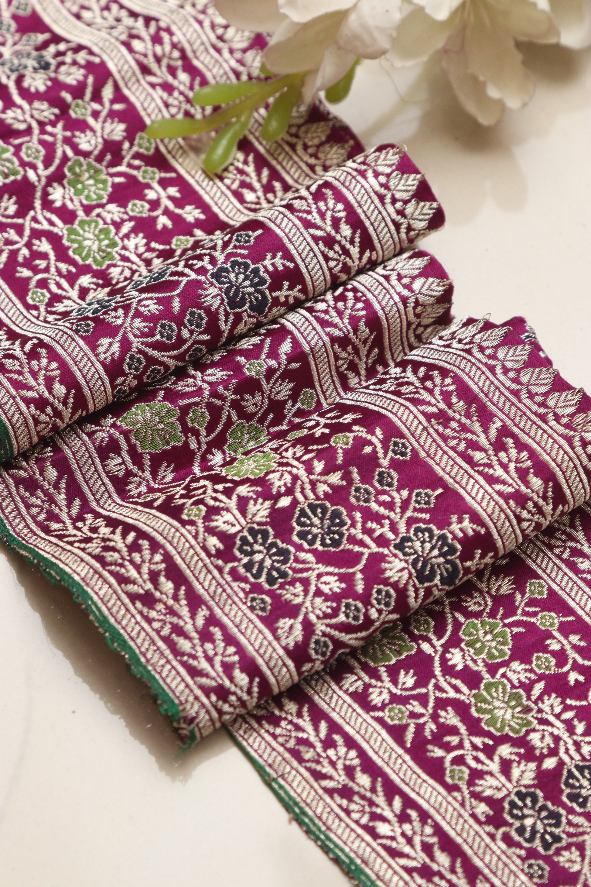 Exquisite Purple Banarasi Handloom Vintage Pure Silk Border Lace ( 1 Mtr ) - Luxurion World
