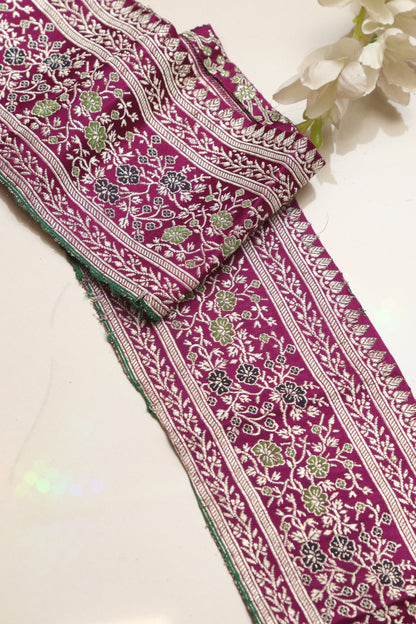Exquisite Purple Banarasi Handloom Vintage Pure Silk Border Lace ( 1 Mtr ) - Luxurion World