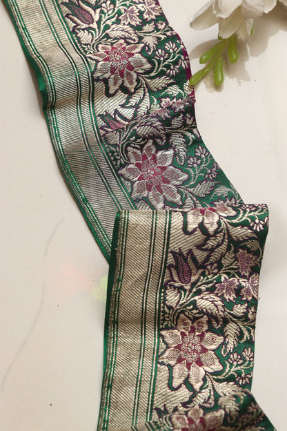 Green Banarasi Handloom Vintage Pure Silk Border Lace ( 1 Mtr ) - Luxurion World