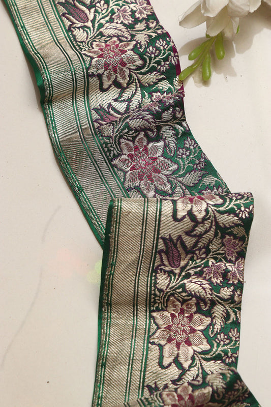 Green Banarasi Handloom Vintage Pure Silk Border Lace ( 1 Mtr ) - Luxurion World