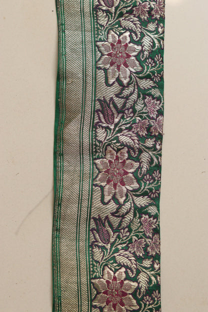 Green Banarasi Handloom Vintage Pure Silk Border Lace ( 1 Mtr ) - Luxurion World