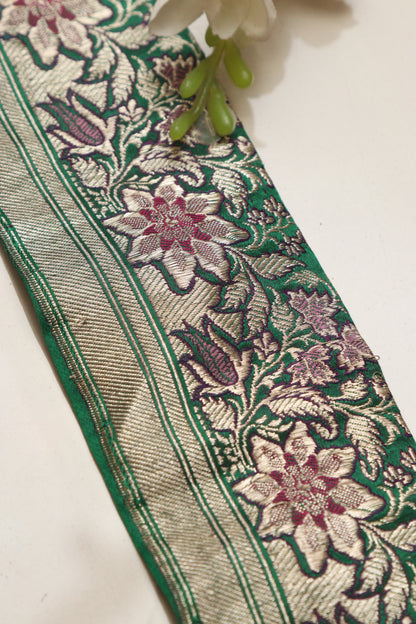 Green Banarasi Handloom Vintage Pure Silk Border Lace ( 1 Mtr ) - Luxurion World