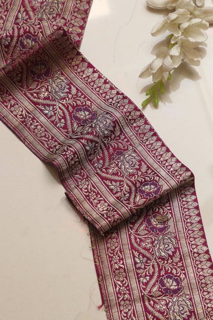 Pink Banarasi Handloom Vintage Pure Silk Border Lace ( 1 Mtr ) - Luxurion World