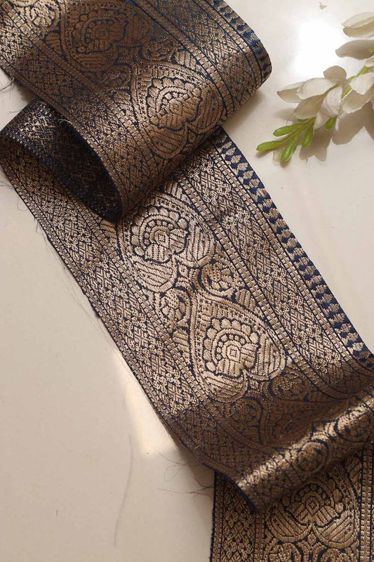 Blue Banarasi Handloom Vintage Pure Silk Border Lace ( 1 Mtr ) - Luxurion World