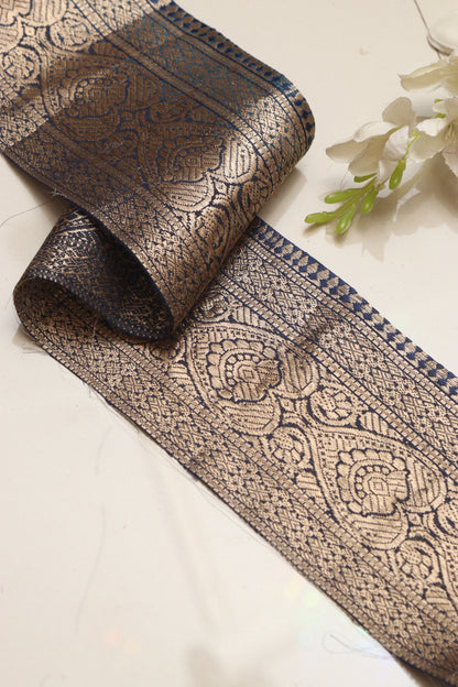 Blue Banarasi Handloom Vintage Pure Silk Border Lace ( 1 Mtr ) - Luxurion World