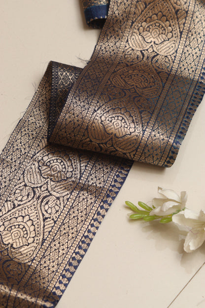 Blue Banarasi Handloom Vintage Pure Silk Border Lace ( 1 Mtr ) - Luxurion World