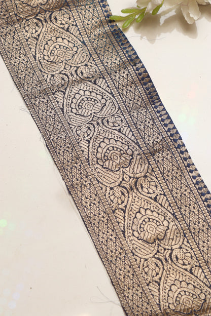 Blue Banarasi Handloom Vintage Pure Silk Border Lace ( 1 Mtr ) - Luxurion World