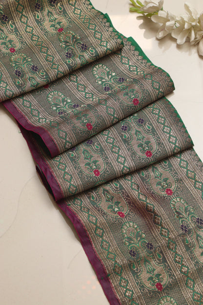 Green Banarasi Handloom Vintage Pure Silk Border Lace ( 1 Mtr ) - Luxurion World