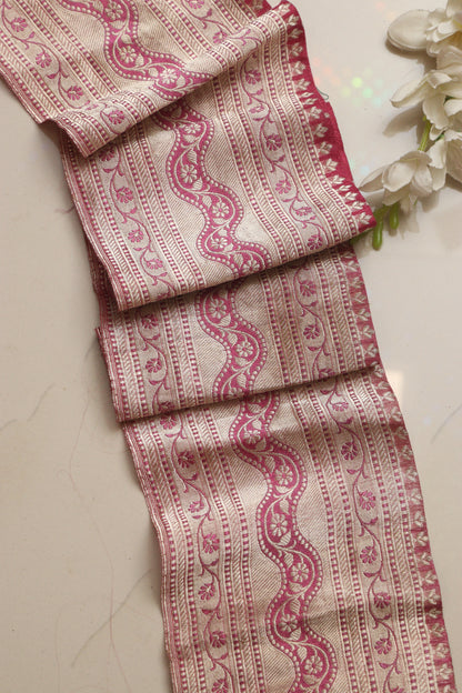 Pink Banarasi Handloom Vintage Pure Silk Border Lace ( 1 Mtr ) - Luxurion World
