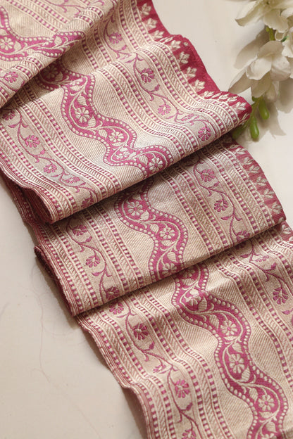 Pink Banarasi Handloom Vintage Pure Silk Border Lace ( 1 Mtr ) - Luxurion World