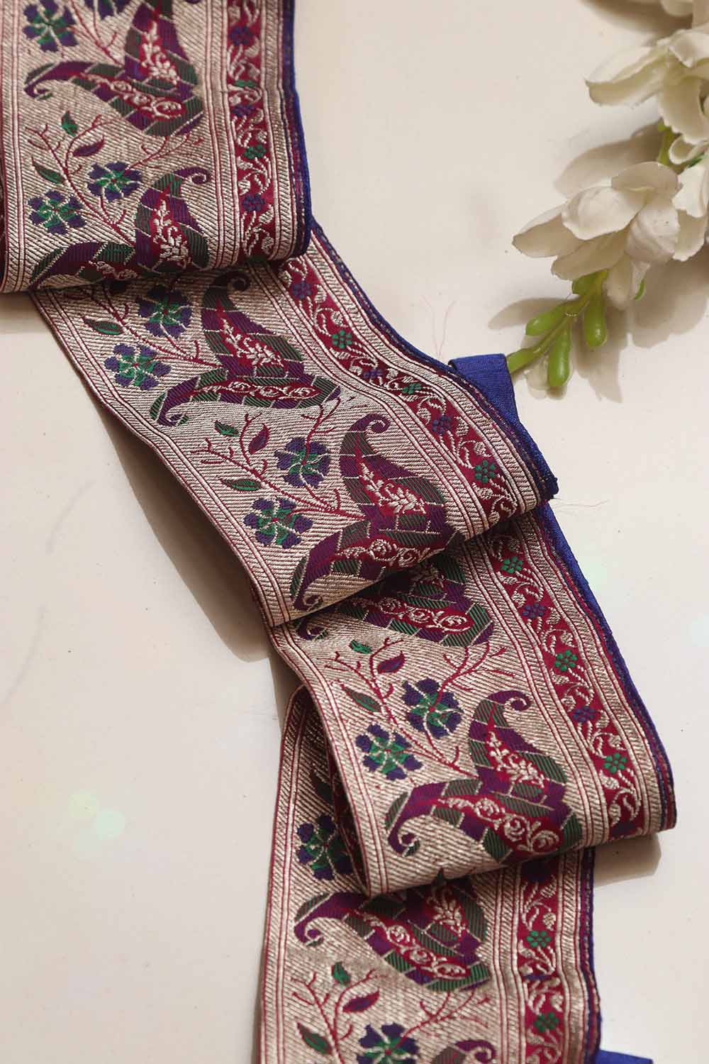 Blue Banarasi Handloom Vintage Pure Silk Border Lace ( 1 Mtr ) - Luxurion World