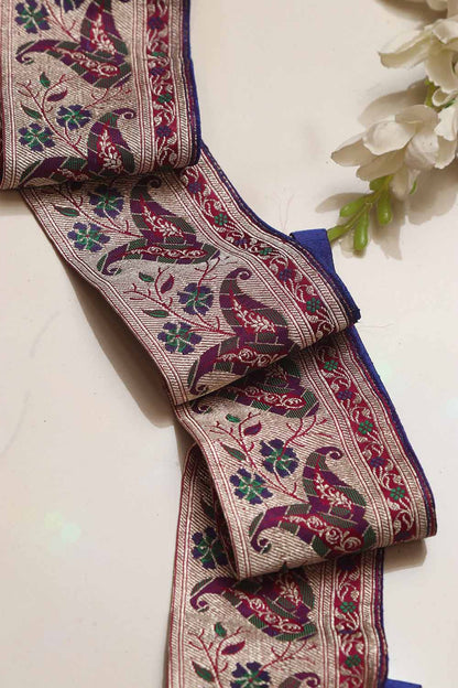 Blue Banarasi Handloom Vintage Pure Silk Border Lace ( 1 Mtr ) - Luxurion World