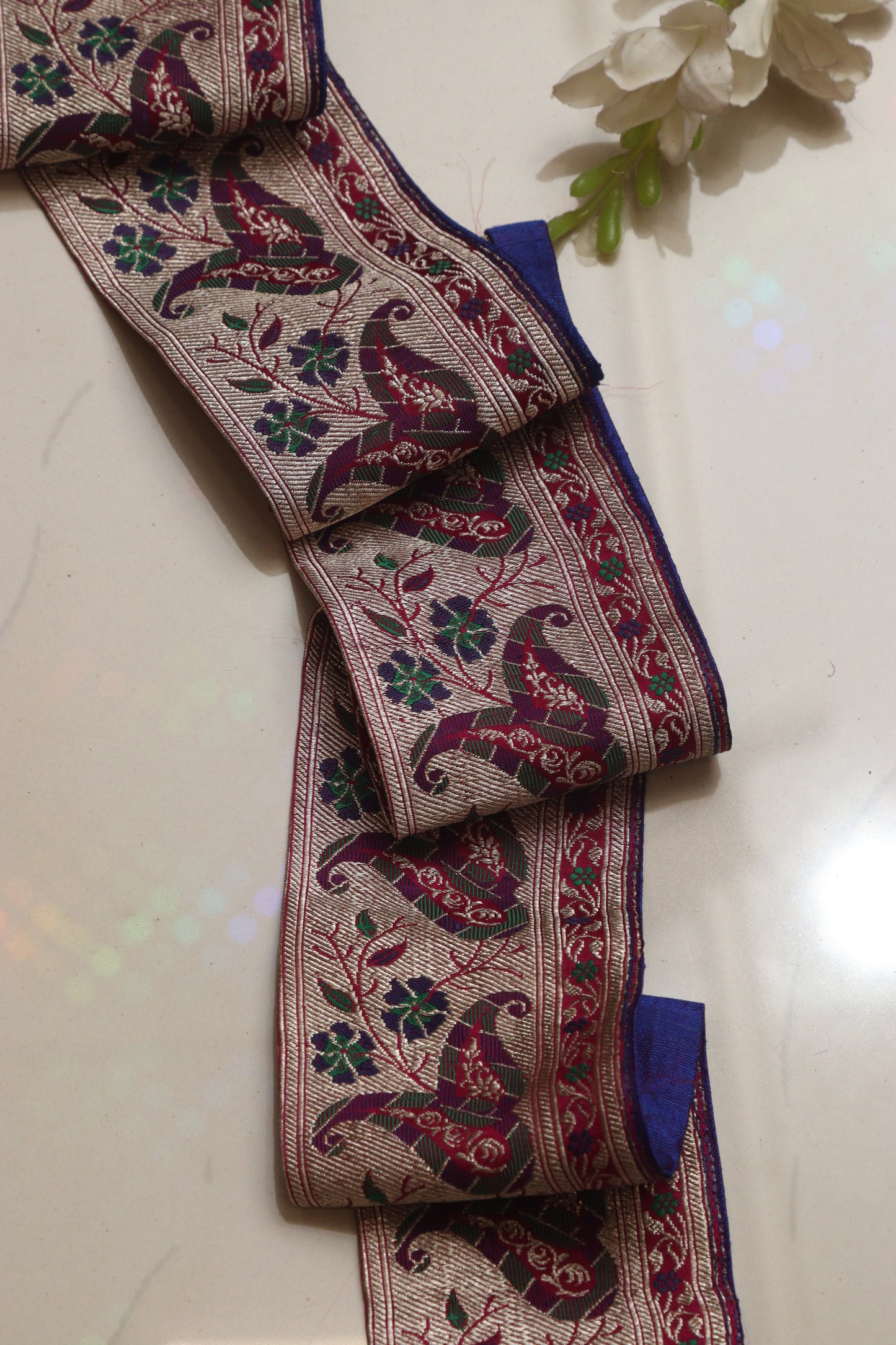 Blue Banarasi Handloom Vintage Pure Silk Border Lace ( 1 Mtr ) - Luxurion World