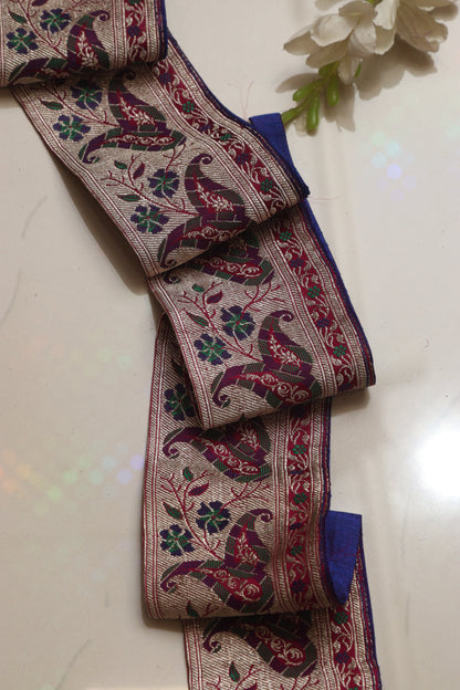 Blue Banarasi Handloom Vintage Pure Silk Border Lace ( 1 Mtr ) - Luxurion World