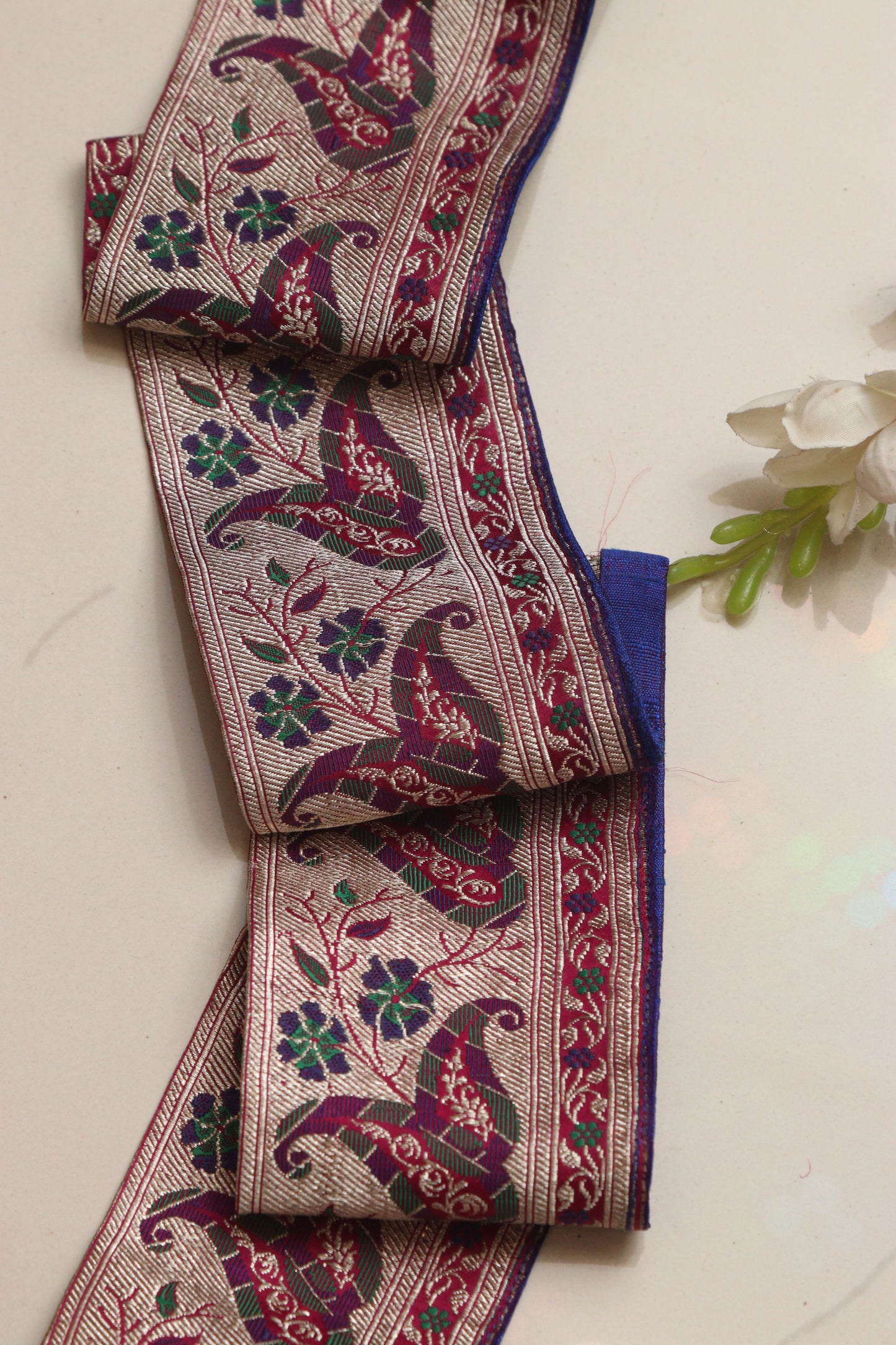 Blue Banarasi Handloom Vintage Pure Silk Border Lace ( 1 Mtr ) - Luxurion World