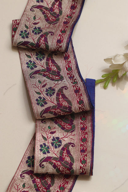 Blue Banarasi Handloom Vintage Pure Silk Border Lace ( 1 Mtr ) - Luxurion World