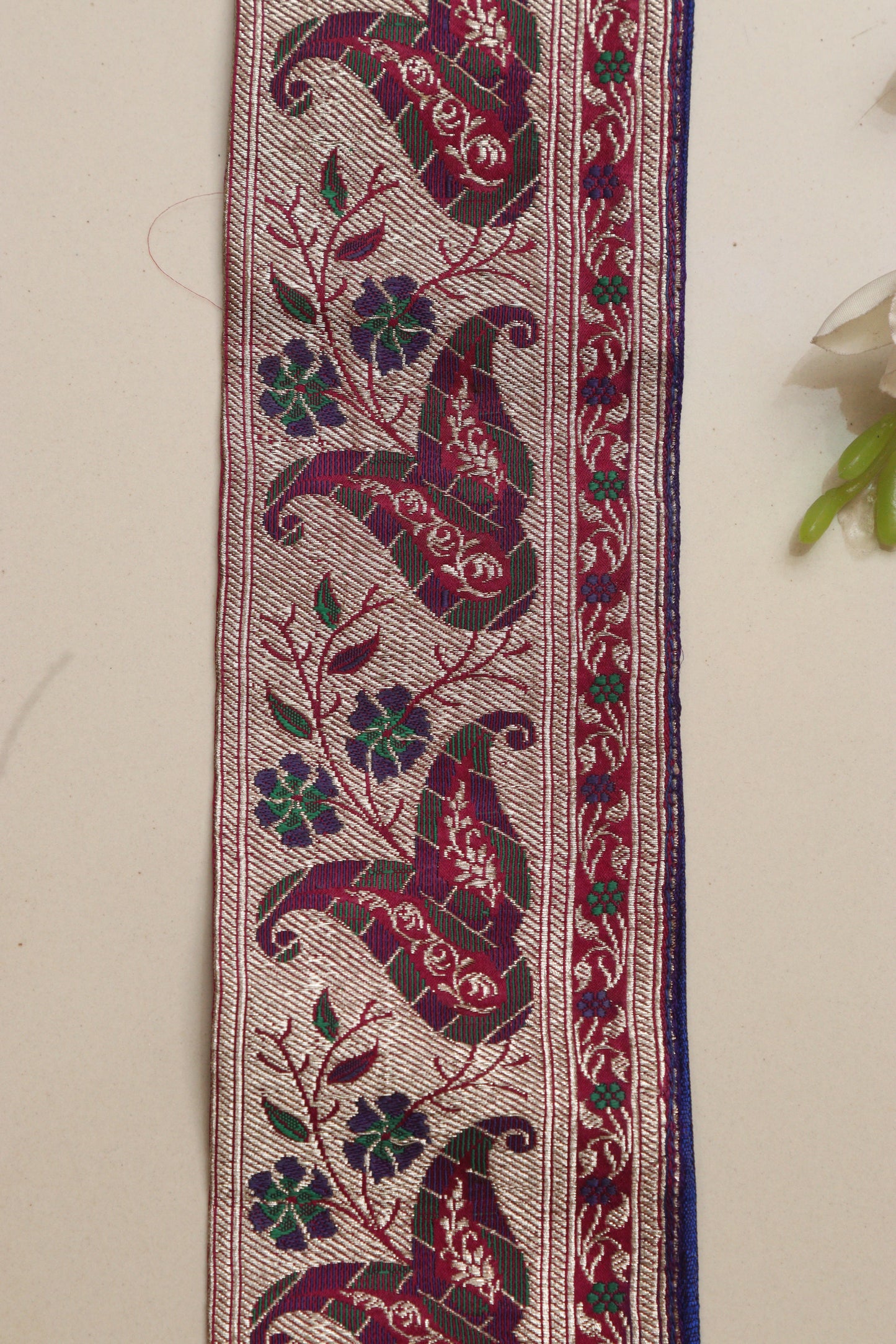 Blue Banarasi Handloom Vintage Pure Silk Border Lace ( 1 Mtr ) - Luxurion World