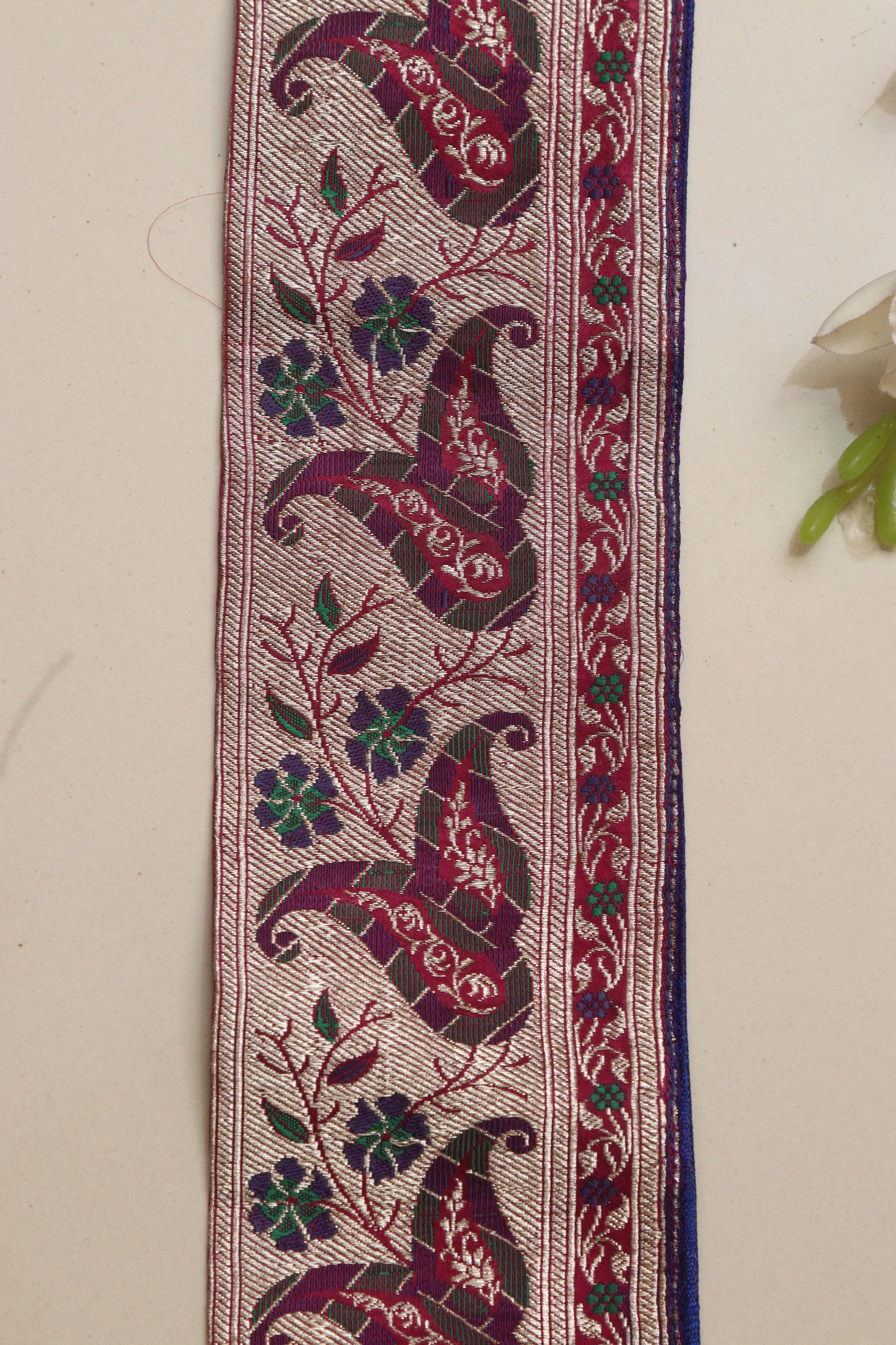 Blue Banarasi Handloom Vintage Pure Silk Border Lace ( 1 Mtr ) - Luxurion World