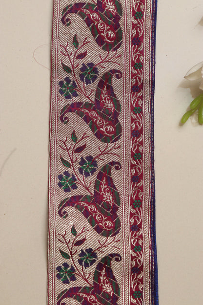 Blue Banarasi Handloom Vintage Pure Silk Border Lace ( 1 Mtr ) - Luxurion World