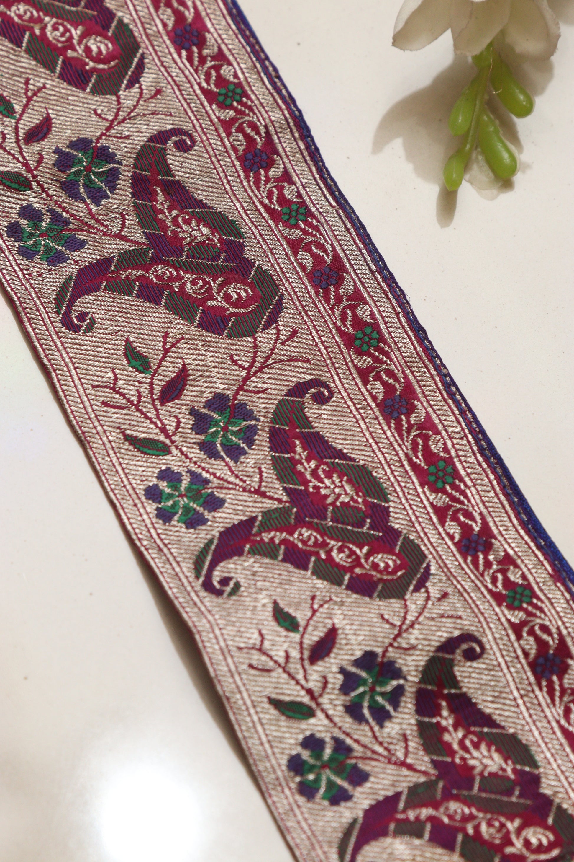 Blue Banarasi Handloom Vintage Pure Silk Border Lace ( 1 Mtr ) - Luxurion World