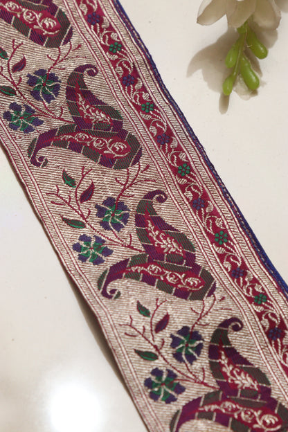 Blue Banarasi Handloom Vintage Pure Silk Border Lace ( 1 Mtr ) - Luxurion World