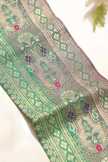 Green Banarasi Handloom Vintage Pure Silk Border Lace ( 1 Mtr ) - Luxurion World