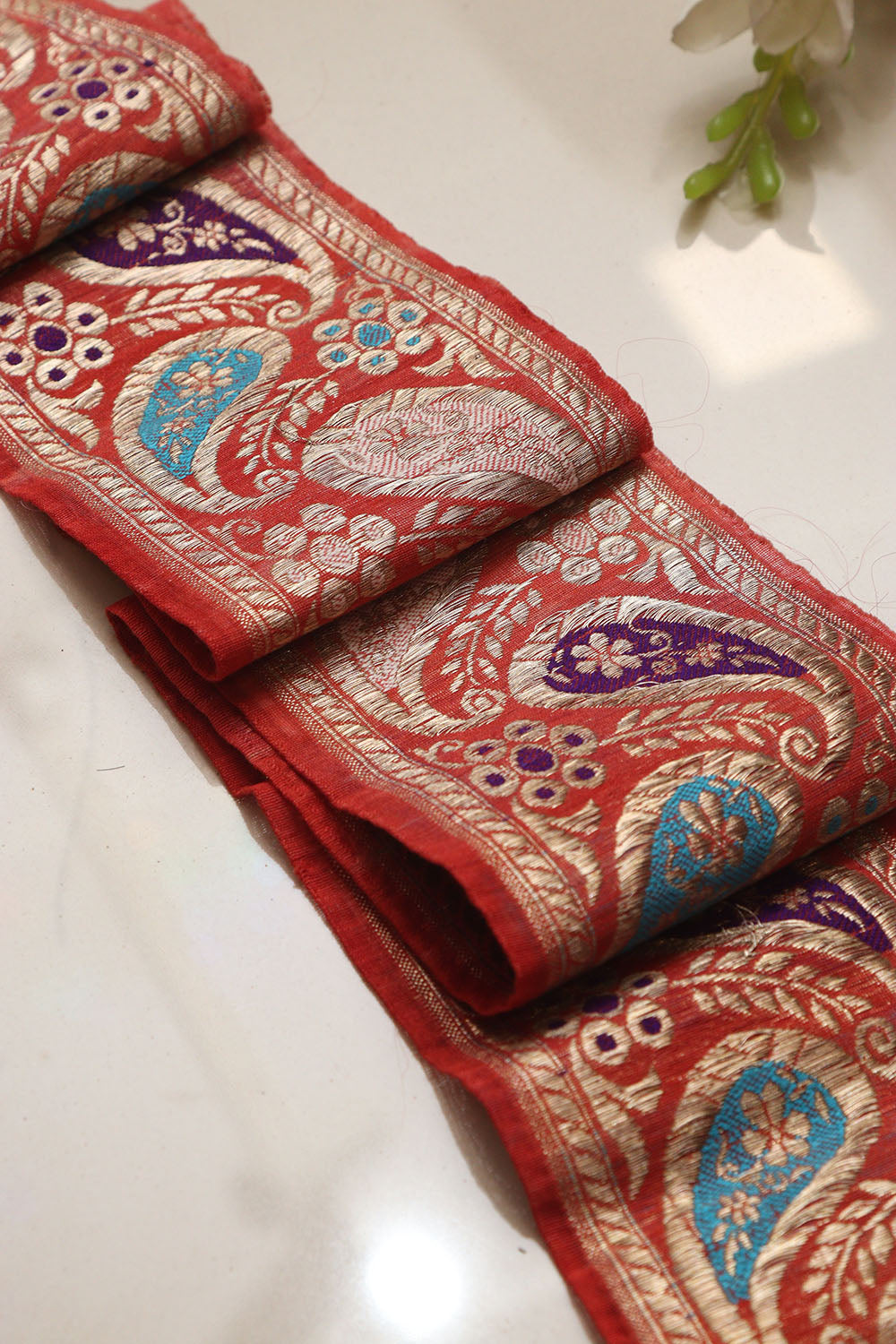 Orange Banarasi Handloom Vintage Pure Silk Border Lace ( 1 Mtr ) - Luxurion World