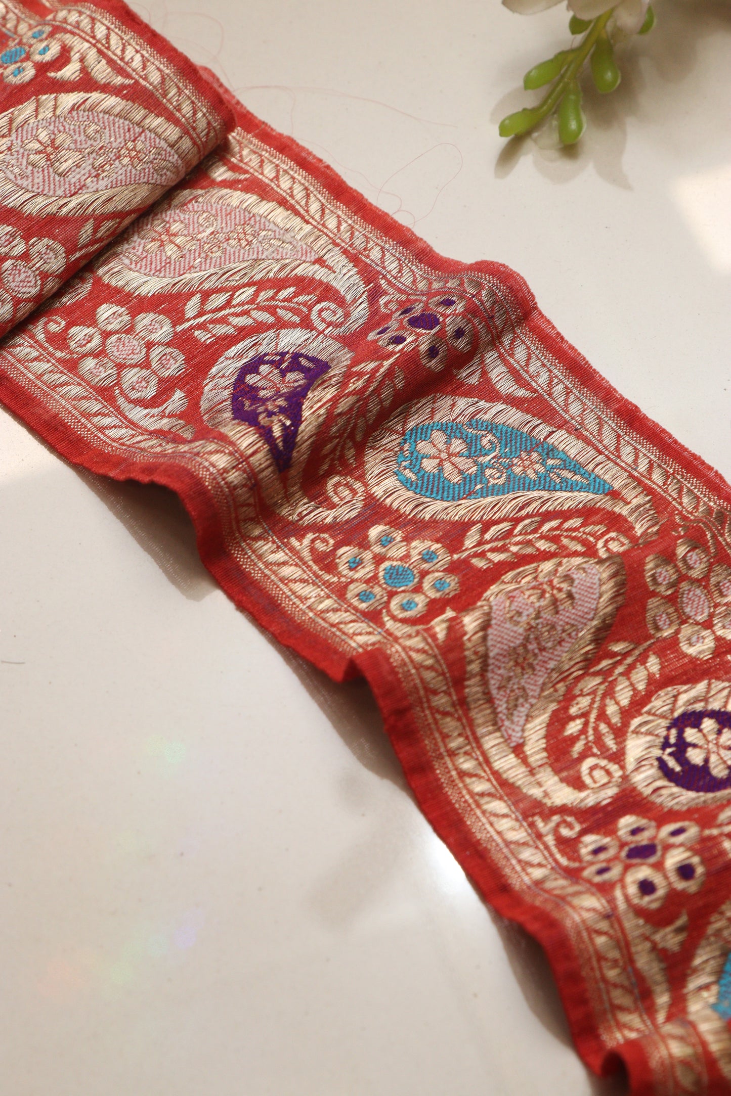 Orange Banarasi Handloom Vintage Pure Silk Border Lace ( 1 Mtr ) - Luxurion World