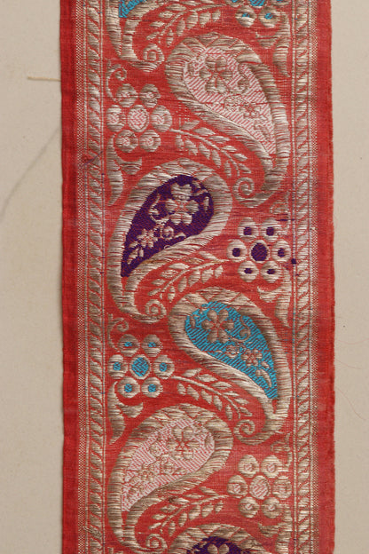 Orange Banarasi Handloom Vintage Pure Silk Border Lace ( 1 Mtr ) - Luxurion World