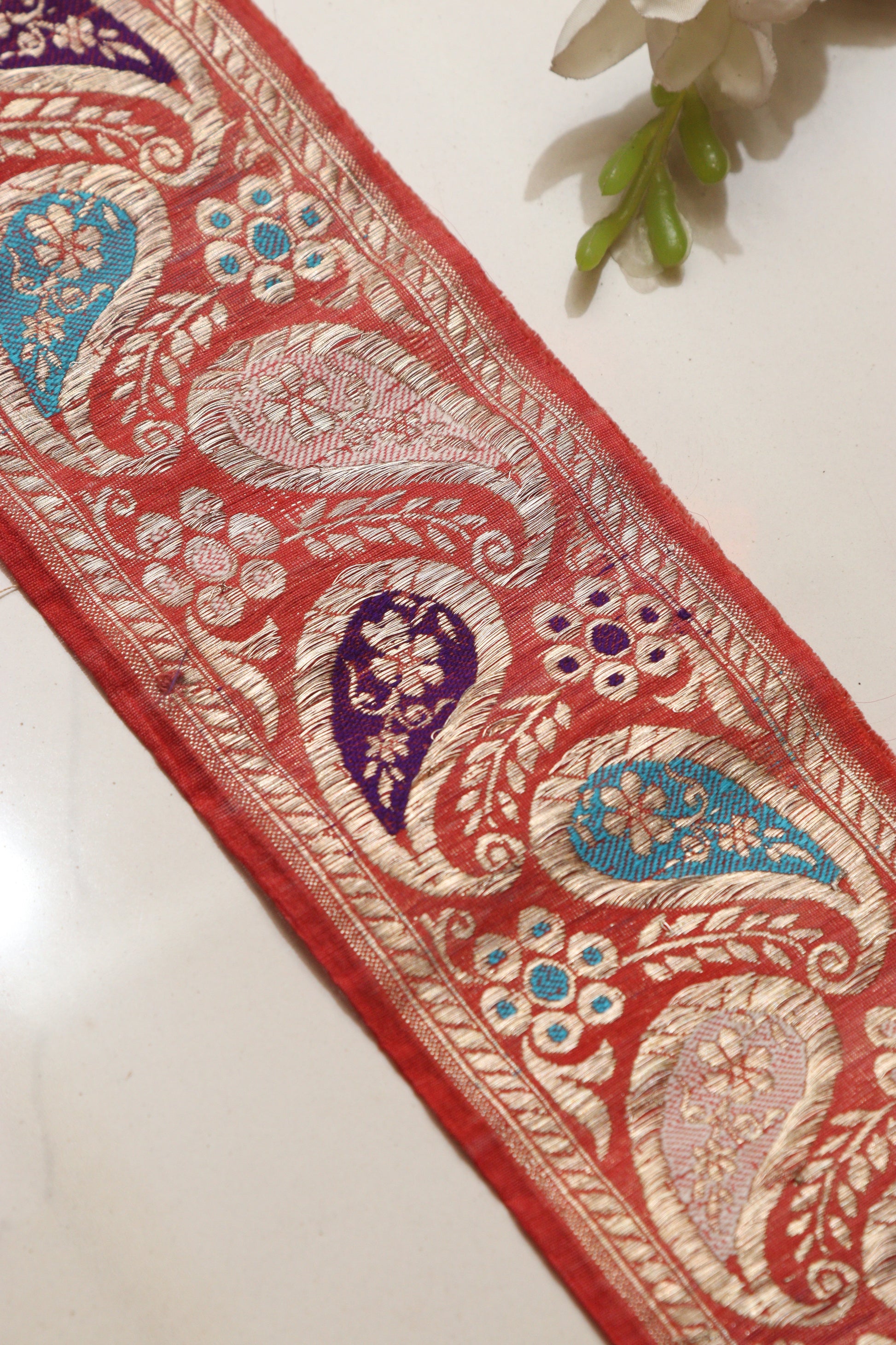 Orange Banarasi Handloom Vintage Pure Silk Border Lace ( 1 Mtr ) - Luxurion World