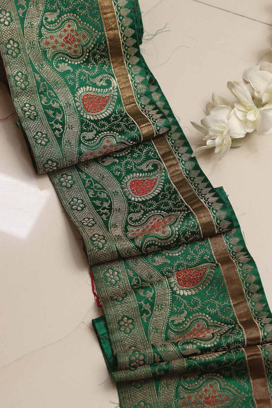 Green Banarasi Handloom Vintage Pure Silk Border Lace ( 1 Mtr ) - Luxurion World
