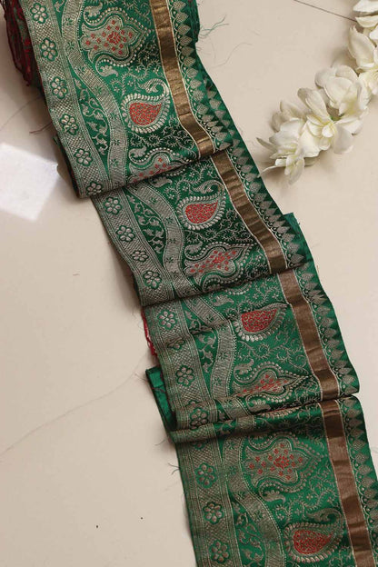 Green Banarasi Handloom Vintage Pure Silk Border Lace ( 1 Mtr ) - Luxurion World