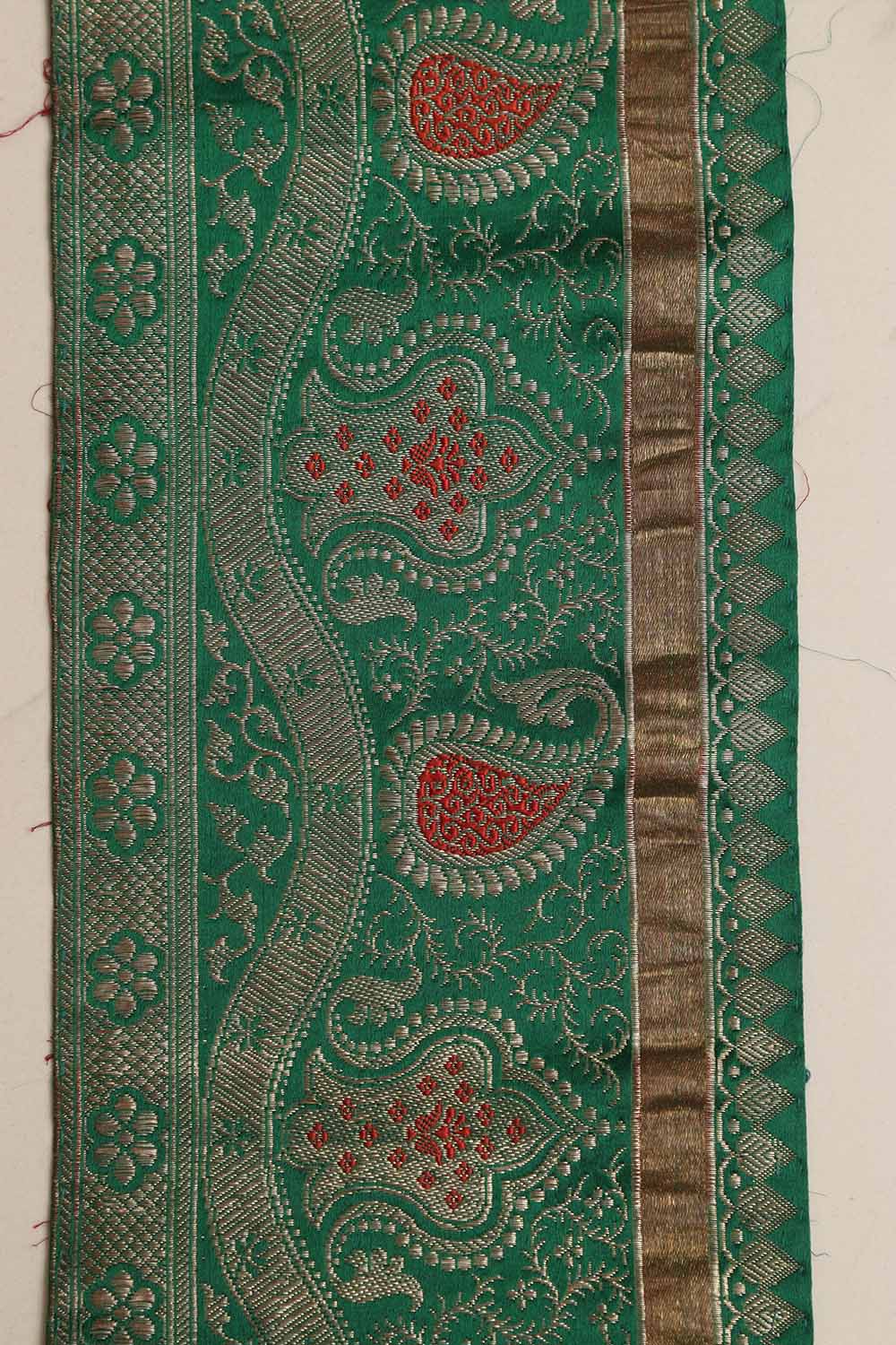 Green Banarasi Handloom Vintage Pure Silk Border Lace ( 1 Mtr ) - Luxurion World