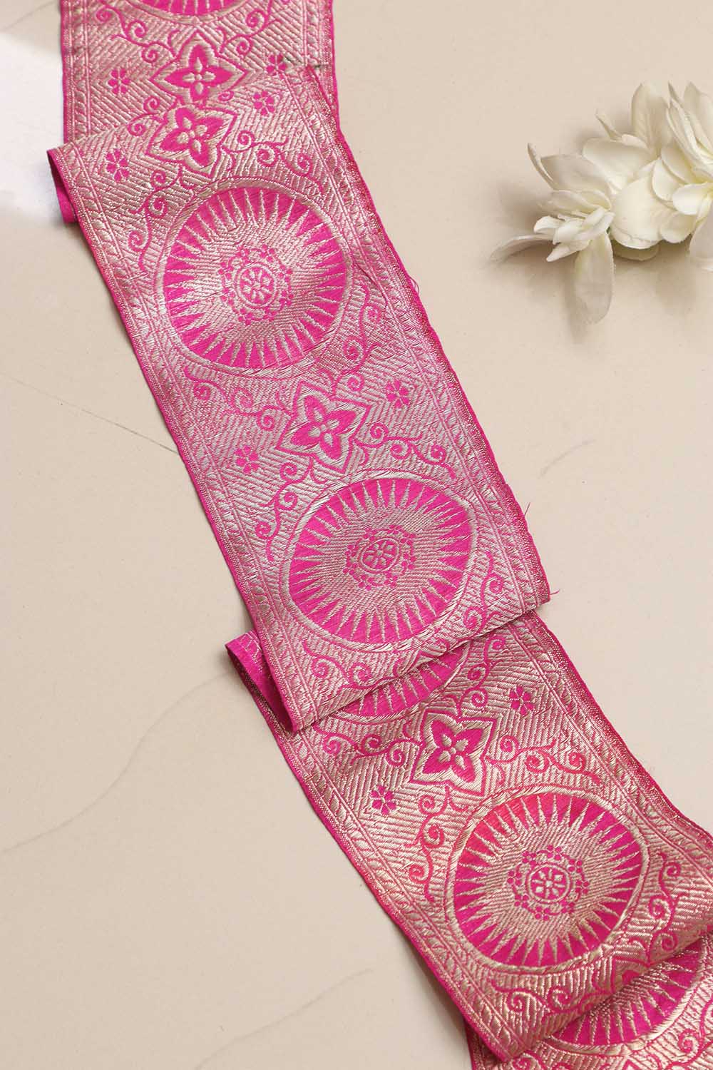 Pink Banarasi Handloom Vintage Pure Silk Border Lace ( 1 Mtr ) - Luxurion World