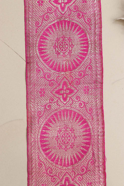 Pink Banarasi Handloom Vintage Pure Silk Border Lace ( 1 Mtr ) - Luxurion World