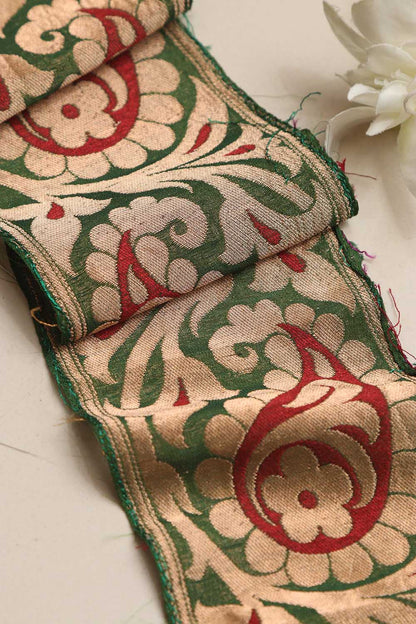 Green Banarasi Handloom Vintage Pure Silk Border Lace ( 1 Mtr ) - Luxurion World