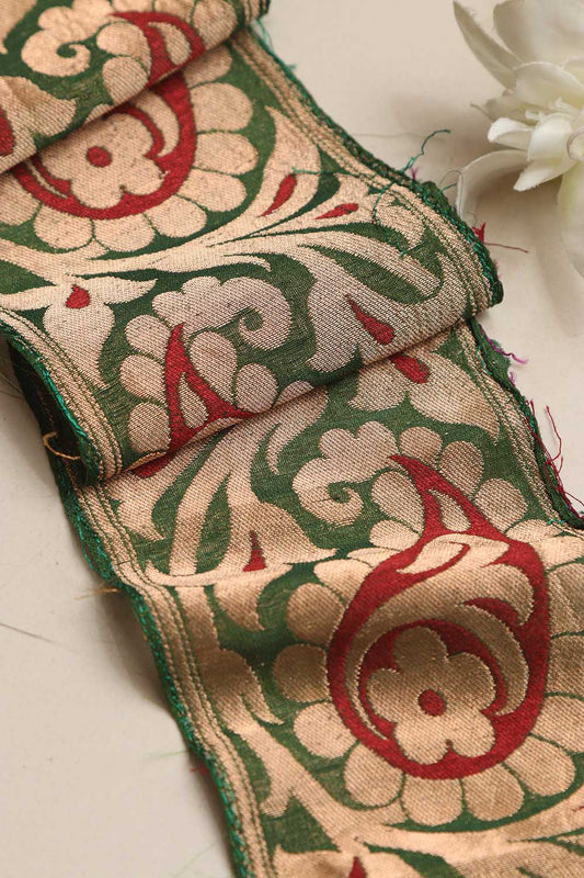 Green Banarasi Handloom Vintage Pure Silk Border Lace ( 1 Mtr ) - Luxurion World