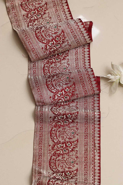 Maroon Banarasi Handloom Vintage Pure Silk Border Lace ( 1 Mtr ) - Luxurion World