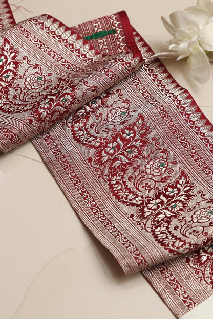 Maroon Banarasi Handloom Vintage Pure Silk Border Lace ( 1 Mtr ) - Luxurion World