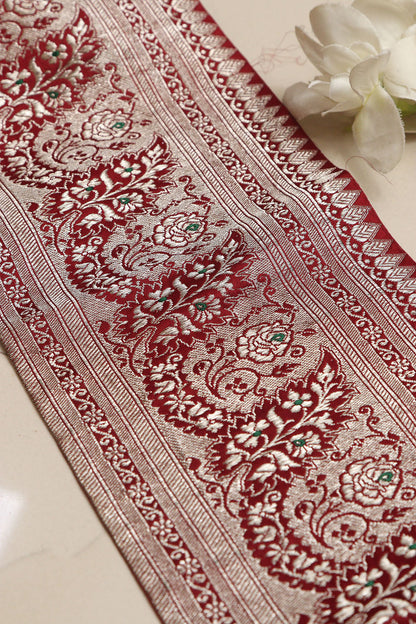 Maroon Banarasi Handloom Vintage Pure Silk Border Lace ( 1 Mtr ) - Luxurion World