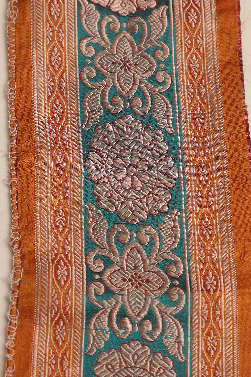 Orange Banarasi Handloom Vintage Pure Silk Border Lace ( 1 Mtr ) - Luxurion World