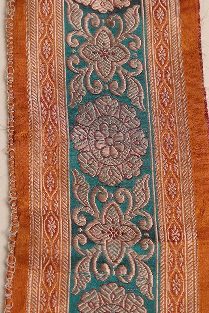 Orange Banarasi Handloom Vintage Pure Silk Border Lace ( 1 Mtr ) - Luxurion World