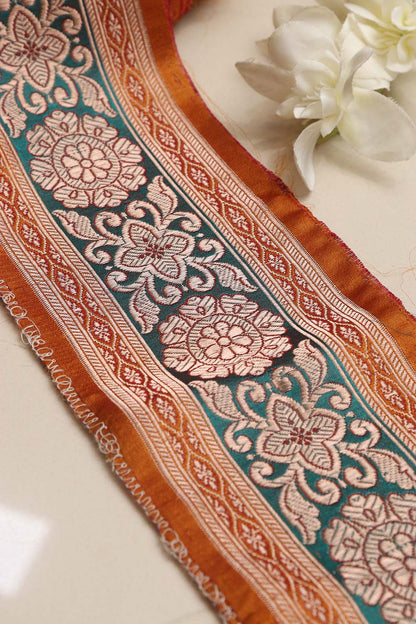 Orange Banarasi Handloom Vintage Pure Silk Border Lace ( 1 Mtr ) - Luxurion World