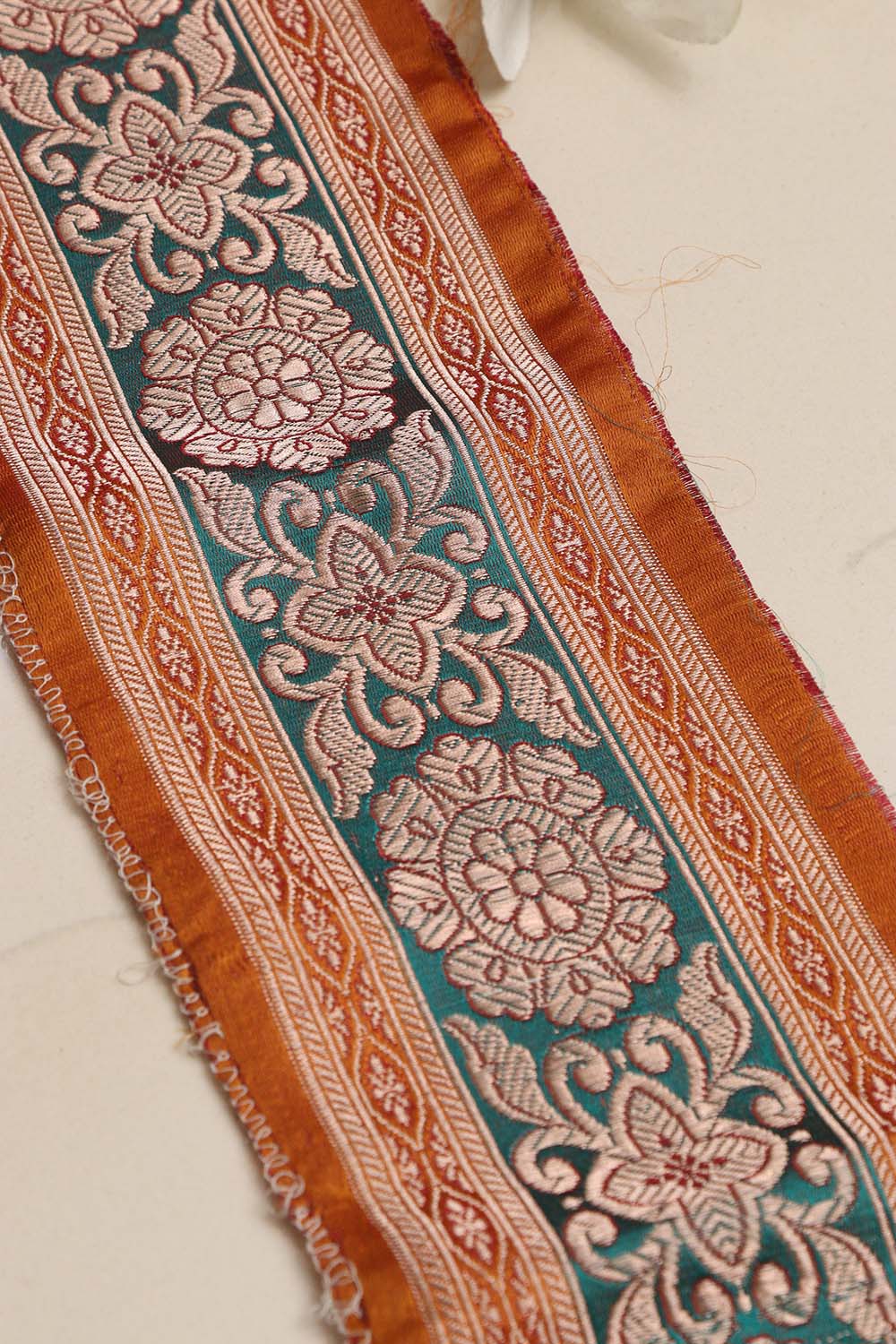 Orange Banarasi Handloom Vintage Pure Silk Border Lace ( 1 Mtr ) - Luxurion World
