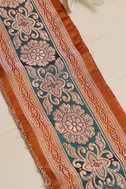 Orange Banarasi Handloom Vintage Pure Silk Border Lace ( 1 Mtr ) - Luxurion World